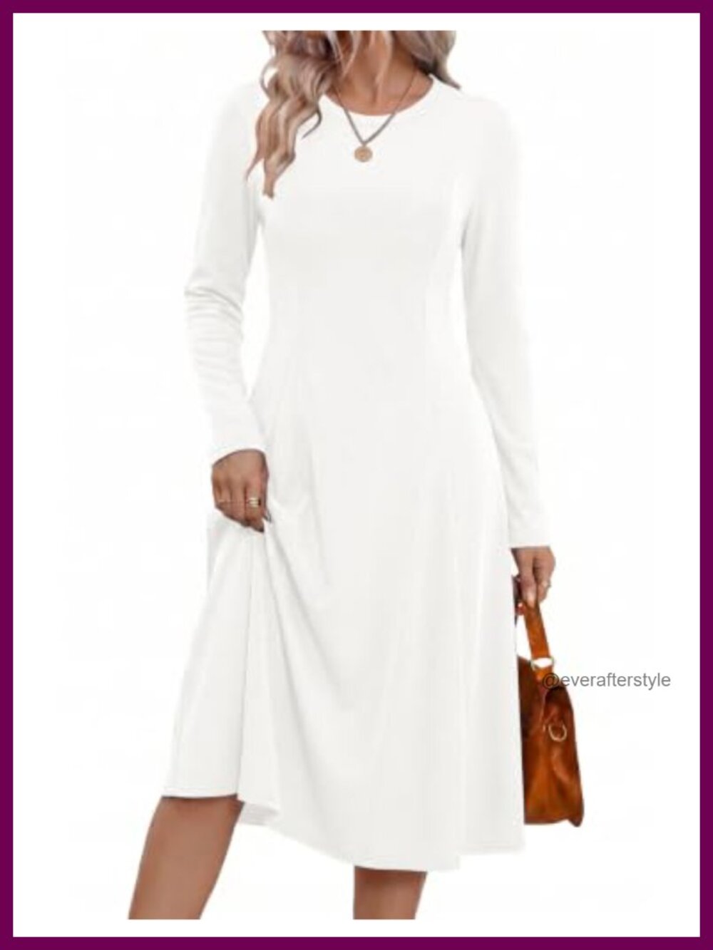 Ribbed Knit Sweater Dress Long Sleeve A-Line Midi Fall Winter